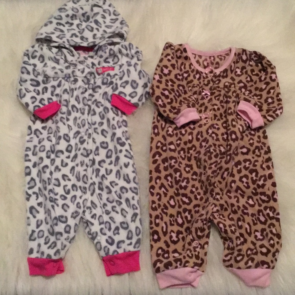 Set of animal print fleece onesie 3M baby girl